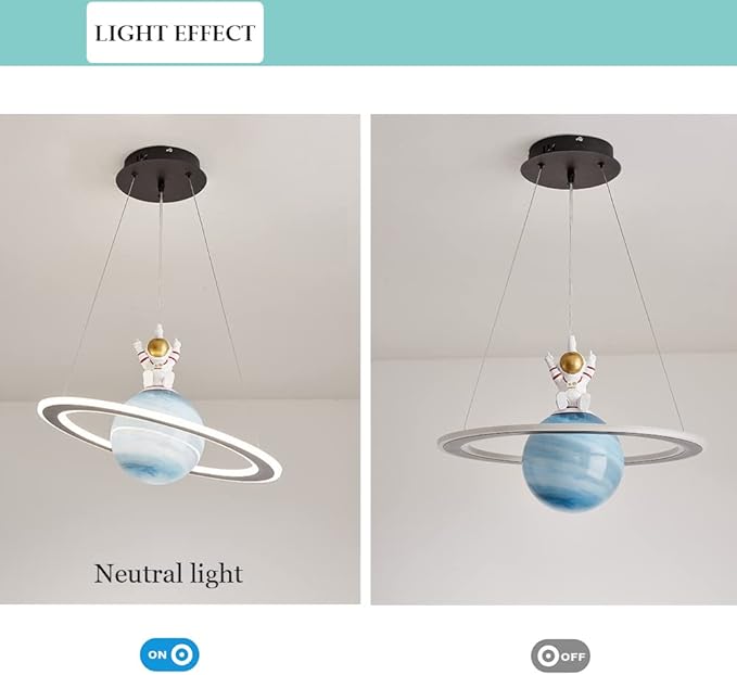 Astronaut Pendant Light with Glass Globe, Cute Planet Hanging Light Fixture, LED Cartoon Chandelier for Children's Bedroom Nursery