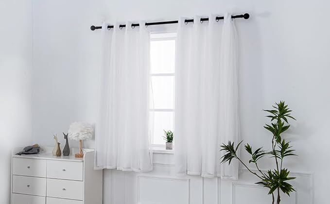 INLINAS Greyish White Blackout Curtains with Sheer Overlay - Grommet Top Thermal and Noise Reduction Panels for Bedroom and Living Room Light Blocking and Energy Saving, 52 x 84 Inches, Set of 2
