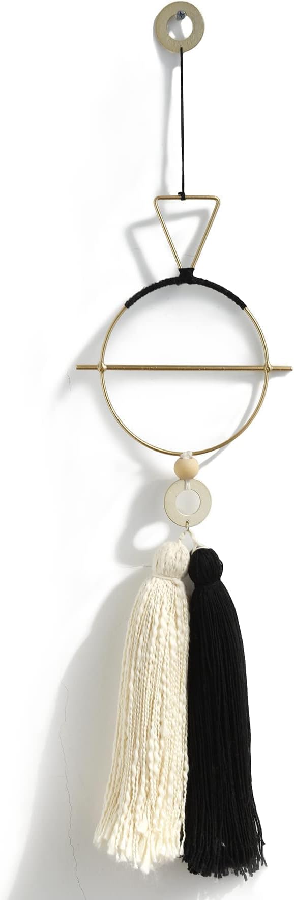 IOWER Boho Wall Decor Gold And Black Macrame Wall Decor Brass Wall Art Cute Home hanging Wall Decor For Living Room 15.7" H