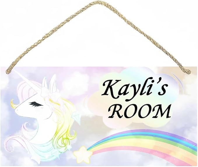 Personalized Name's Pretty Iridescent unicorn with rainbow Nursery Kid's Children's Girls Bedroom Door Sign Wood Plaque Sign Wall Decor Gift