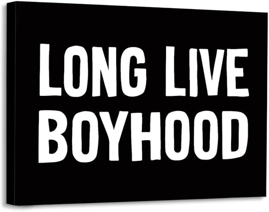 Long-Live-Boyhood Framed Canvas Wall Art Decor 14×11 inch, Black And White Words Modern Minimalist Typography Art Print Painting Artwork Home Wall Decoration For Boys Room Nursery Kids Room