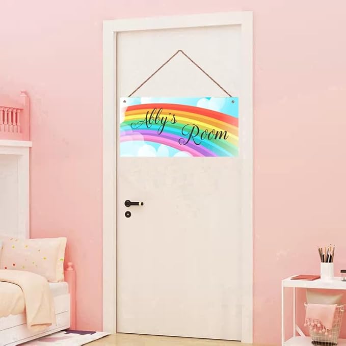 Personalized Rainbow Wooden Sign Girls Room Boys Bedroom Door Decor Custom Name Nursery Kids Room Wood Wall Plaque For Little Man Cave