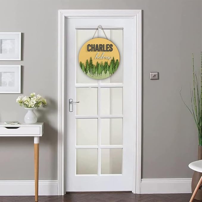 Custom Wood Name Sign for Nursery – Personalized Door Hanger with Forest Design –Boys Room Wall Art, Toddler Room Decor, Bedroom Wall Decor