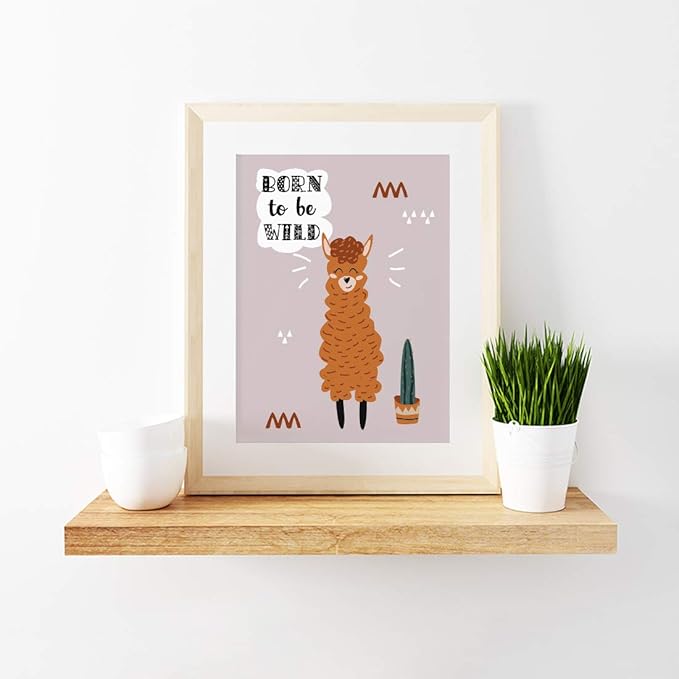 Andaz Press Nursery Kids Room Scandinavian Hello Llama Wall Art Decor Poster Prints, 8.5 x 11-inch, Scandinavian Born To Be Wild Llama Graphic, 1-Pack, Unframed