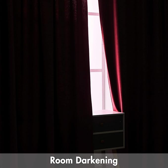 MIULEE Burgundy Velvet Curtains Thermal Insulated Blackout Curtain Christmas Drapes for Bedroom Living Room Darkening 90 Inches Long Curtains Panels Rod Pocket Set of 2