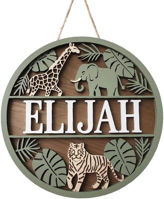 Personalized Name for Nursery Wall, Giraffe Elephant Line Sign for Baby Door Decor, Newborn Gifts for Girl, Girls Nursery Wall Bedroom Decorations, Mother's Day Gifts for New Mom Dad Gift