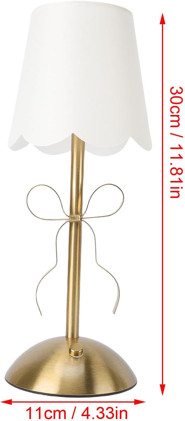 Zunate Bow Table Lamp, Rechargeable Cordless Bedside Lamp with Fabric Shade, Touch Control & Dimmable Brightness,Cute Decorative Metal Light for Bedroom, Nursery, Living Room