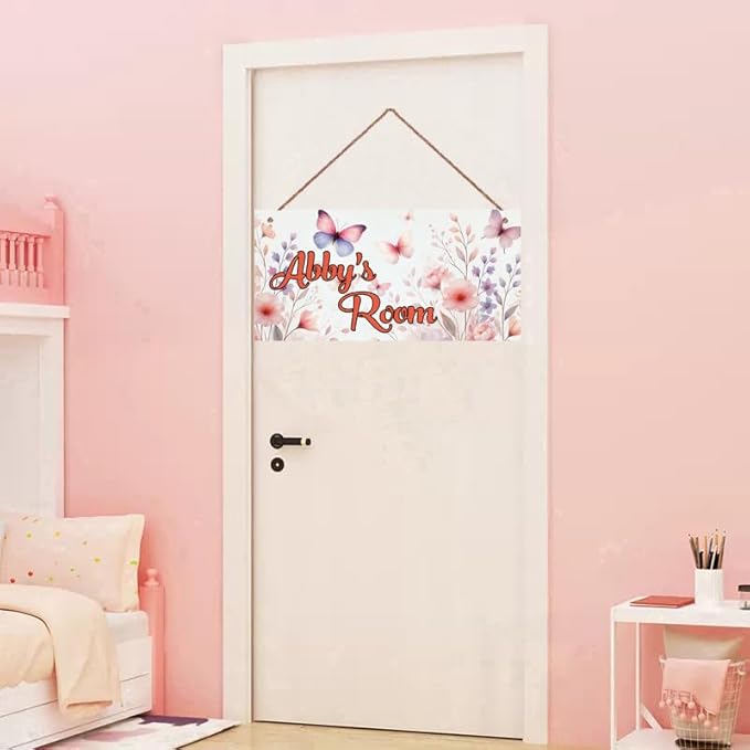 Personalized Name's Butterfly Door Sign, Butterflies Theme Wall Art Decor Gift, Bedroom Nursery Kids Room Decor