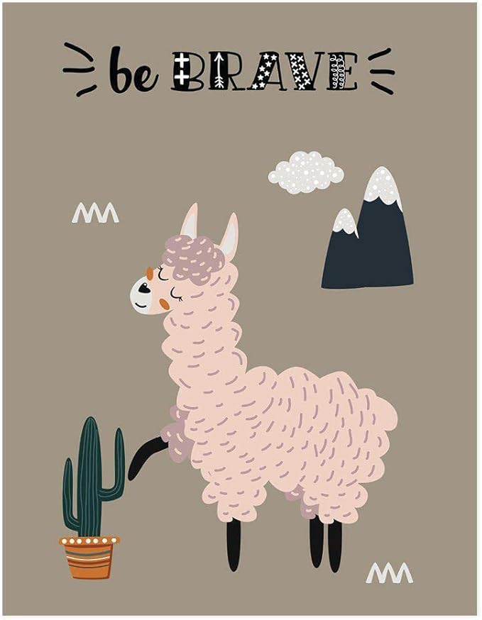 Andaz Press Nursery Kids Room Scandinavian Hello Llama Wall Art Decor Poster Prints, 8.5 x 11-inch, Scandinavian Be Brave Llama Graphic, 1-Pack, Unframed