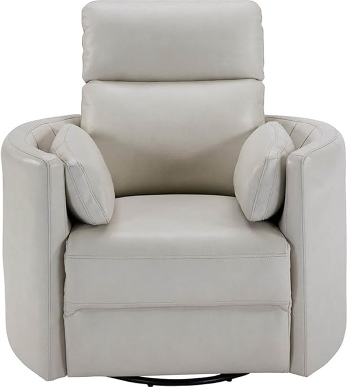 Pemberly Row Leather Power Cordless Swivel Glider Recliner in Ivory with USB Charging Ports and 2 Comfort Pillows for Living Room