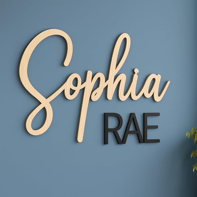 STRONGUS Personalized Wood Name Sign – Custom Nursery or Family Wall Décor – Baby Name Sign, Kids Room or Home Sign – Choose Font & Size – Rustic Wooden Gift (2nd line of text)