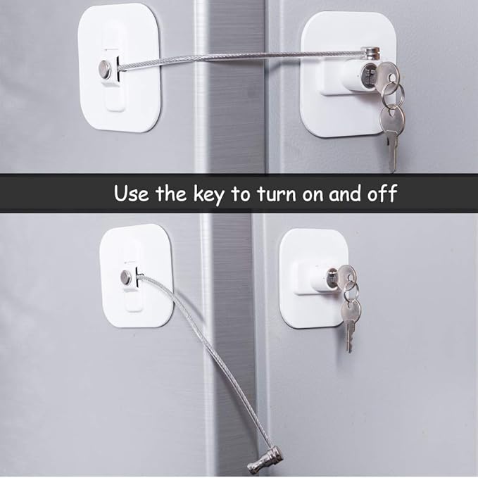 Fridge Lock,Refrigerator Locks,Freezer Lock with Key for Child Safety,Locks to Lock Fridge and Cabinets,White Fridge Lock