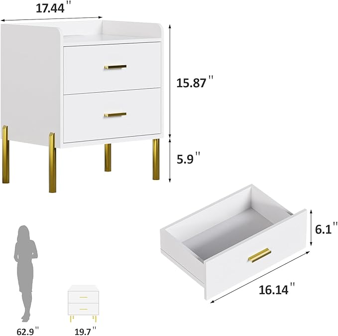 Vabches Nightstand Set of 2 with Built-in Charging Station, White Mid Century Modern Nightstand for Bedroom, Stylish End Tables for Lamps, Books