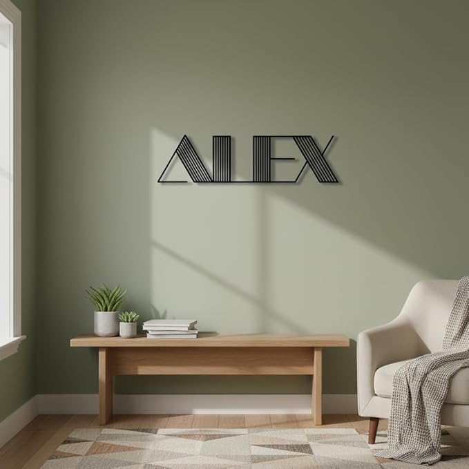 Custom Metal Name Sign – Custom Name Sign Baby – Personalized Striped Geometric Name Wall Decor, Modern Laser Cut Iron Words For Nursery, Wedding Backdrop & Home Decoration Gift (8"-22")