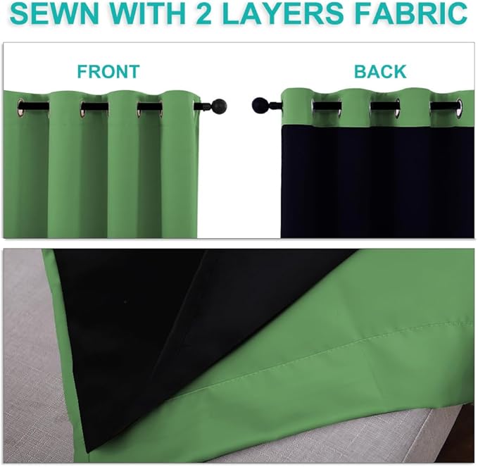 NICETOWN 100% Blackout Curtains for Windows, Pack of 2, 52" W x 108" L, Forest Green, Super Heavy-Duty Black Lined Total Darkness Drapes for Bedroom, Privacy Assured Window Treatment for Patio