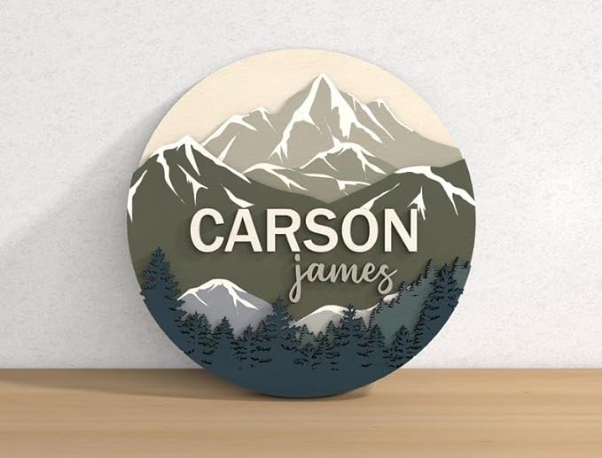 Personalised Baby Name – Space Themed Newborn Photo Prop – Snow Mountain Nursery Sign – 3D Name Announcement