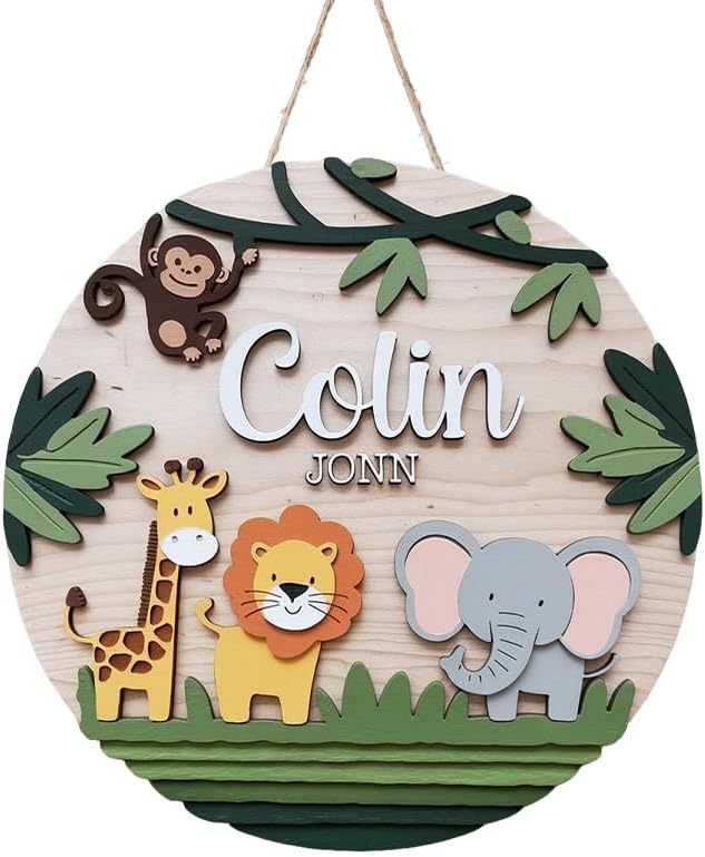 Personalized Name for Nursery Wall, Animals Sign for Baby Door Decor, Newborn Gifts for Girl, Girls Nursery Wall Bedroom Decorations, Mother's Day Gifts for New Mom Dad Gift