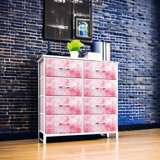 Sorbus Dresser with 8 Drawers - Furniture Storage Chest Tower Unit for Bedroom, Hallway, Closet, Office Organization - Steel Frame, Wood Top, Easy Pull Fabric Bins (8-Drawer, Pink)