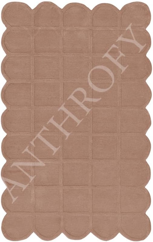 Selena Scallop Area Rug – 10’ x 14' – Handmade Wool Area Rugs – Mocha Mousse – Rugs for Living Room, Bedroom – Anti-Skid – Carpets with Non-Slip Natural Backing with 100% Cotton