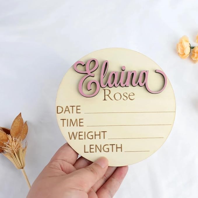 Personalized Wooden Baby Name Announcement Signs, Birth Announcement And Footprint Sign For Hospital, Baby Girl Or Boy, Welcome Arrival Sign, Shower Gifts /5