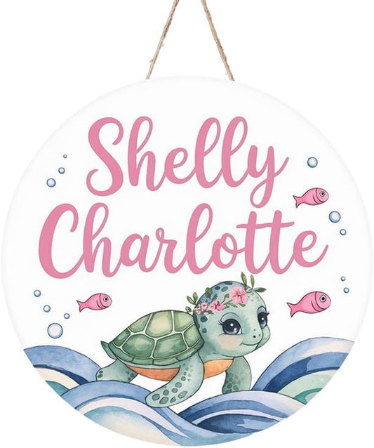 Personalized Name Signs for Kids Room, Turtle Sign for Baby Door Decor, Newborn Gifts for Girl, Girls Nursery Wall Bedroom Decorations, Mother's Day Gifts for New Mom Dad Gift