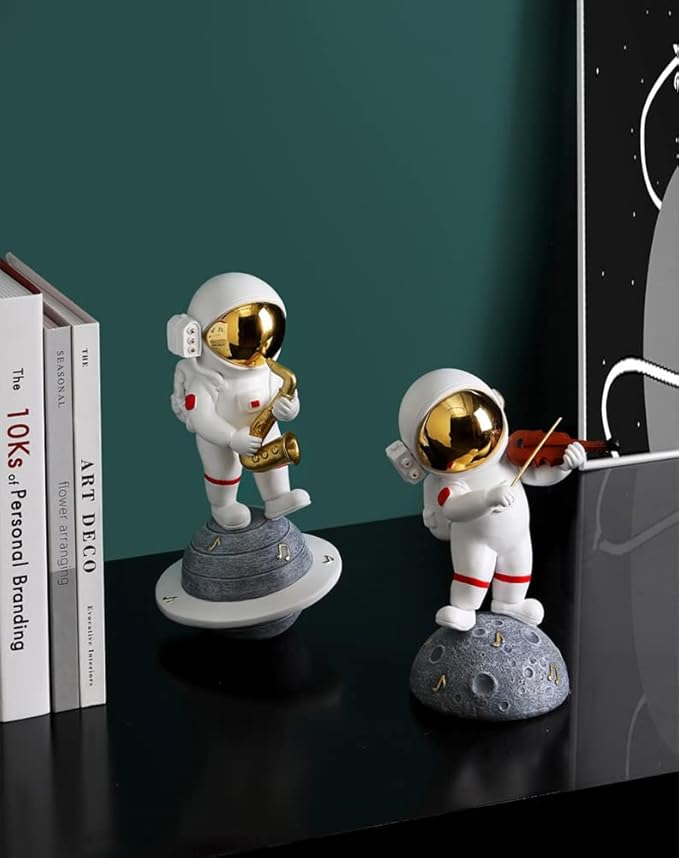 Paimuni Figurine Home Decor Resin Astronaut Statue Collectible Spaceman Sculpture Decorative Music Ornament for Desktop Bookshelf Office Living Room