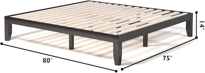 KOMFOTT 14 Inches Wood Platform Bed Frame King Size, Wooden Mattress Foundation with Rubber Wood Frame, Strong Wooden Slat Support, No Box Spring Needed, Bed Frame (Dark Brown)