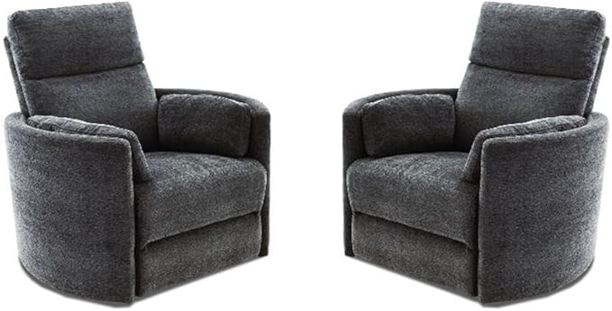 Pemberly Row Modern Charcoal Fabric Power Swivel Glider Recliner (Two Pack) with USB Charging Ports for Living Room
