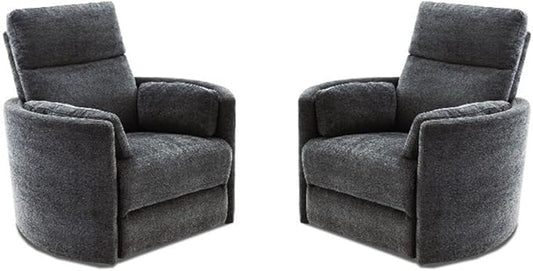 Pemberly Row Modern Charcoal Fabric Power Swivel Glider Recliner (Two Pack) with USB Charging Ports for Living Room