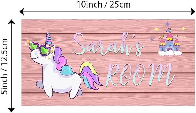 Personalized Name's Pretty Color-haired unicorn & castle Nursery Kid's Children's Girls Bedroom Door Sign Wood Plaque Sign Wall Decor Gift