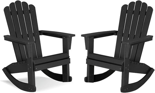 Psilvam Outdoor Adirondack Patio Rocking Chair, Poly Lumber Porch Rocker with High Back, Outdoor Rocking Chairs Set of 2 (Black)