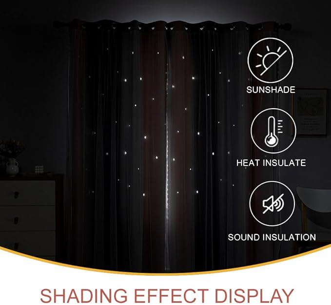 Star Girl and Kids Curtains for Bedroom Rainbow Ombre Double Layer Cute Shot Nursery Darkening Grommet Princess Room Décor 2 Panels Living Room Window Curtain (Pink Grey35W x 63L)