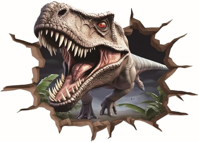 Large Dinosaur Stickers for Wall Dinosaur Room Decor for Boys, Realistic Tyrannosaurus rex, Breaking Through Walls