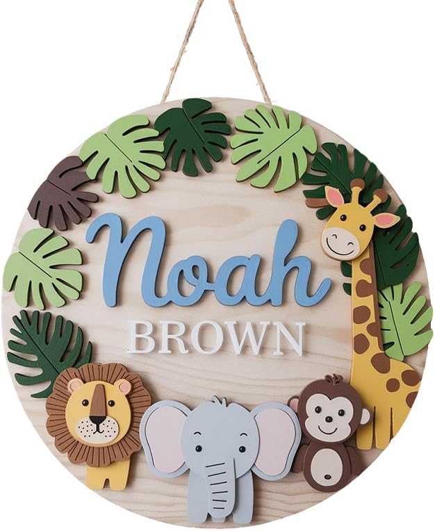 Personalized Nursery Name Sign for Boys, Woodland Animals Sign for Baby Door Decor, Newborn Gifts for Boy, Nursery Wall Bedroom Decorations, Mother's Day Gifts for New Mom Dad Gift