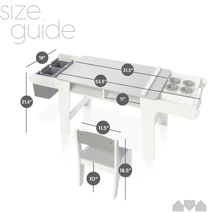 Milliard Kids Art Table Set with Chairs for Playroom, Toddler Craft and Play Wood Activity Table with Storage Bins and Paper Roll (Grey and White)