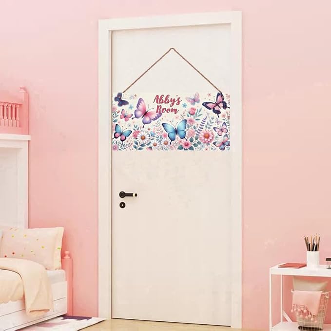 Personalized Flowers Signs Cute Room Decor Custom Wooden Signs Nursery Girl Name Hanging Décor Kids Door Sign