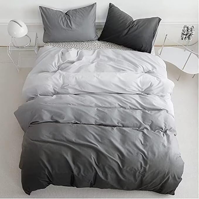 Houseri White Grey Gradient Duvet Cover Twin Dark Grey Bedding Duvet Cover Sets Extra Soft Comfy Light Grey Ombre Duvet Covers Twin Size
