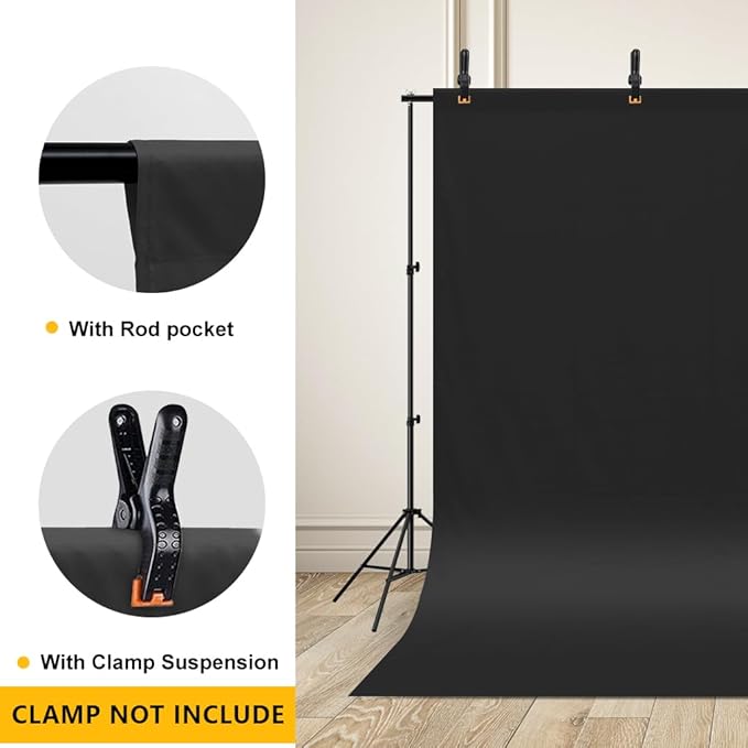 5x7ft Black Backdrop Background for Photography, High Density Polyester Fabric Black Photo Backdrop Curtain for Portrait Photoshoot, Party and Video