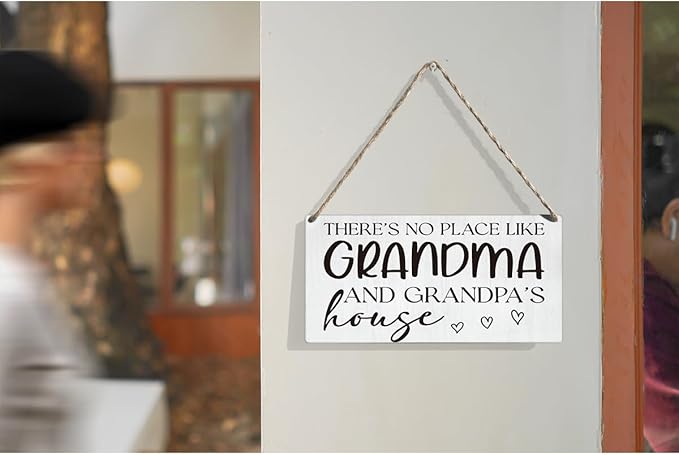 Grandparents Gifts from Grandkids There's No Place Like Grandma and Grandpa's House Sign Wooden Signs Farmhouse Home Decor for Father's Day Birthday Christmas Thanksgiving Gift 12 × 6 Inch（Wood 4005）