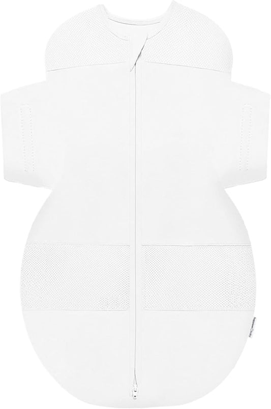 Happiest Baby SNOO Sleep Sack - 100% Organic Cotton Baby Swaddle Blanket - Doctor Designed Promotes Healthy Hip Development (White, Large)