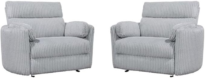 Pemberly Row XL Extra Wide Power Glider Recliner in Mega Gray (Set of 2) with USB Charging Ports and 2 Comfort Pillows for Living Room