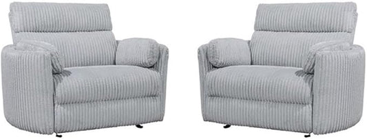 Pemberly Row XL Extra Wide Power Glider Recliner in Mega Gray (Set of 2) with USB Charging Ports and 2 Comfort Pillows for Living Room