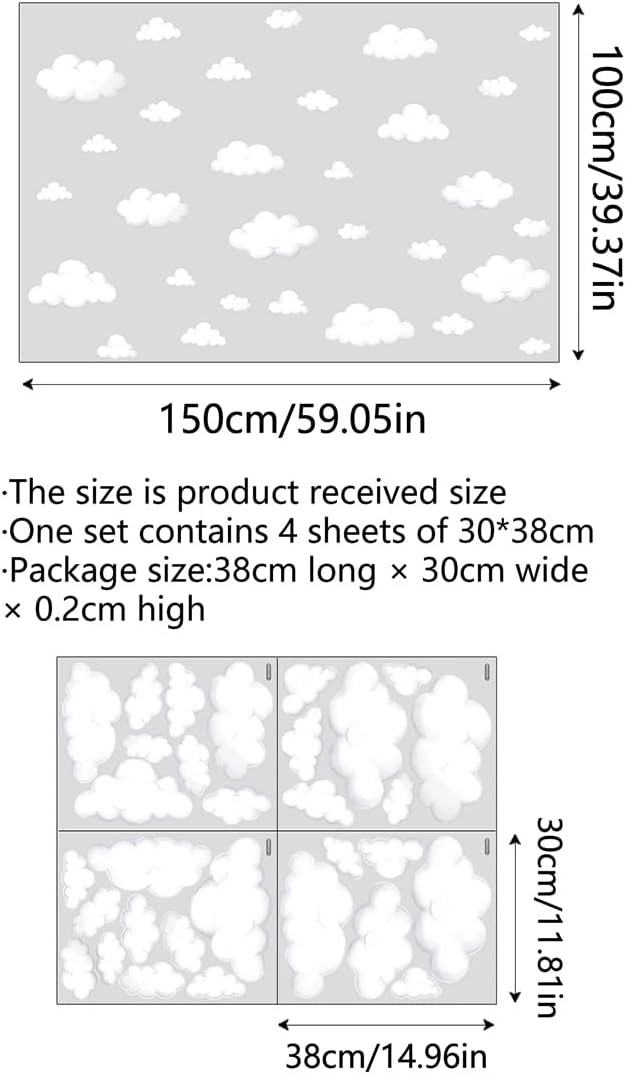 Watercolor Cloud Wall Decals - Boho Cloud Wall Stickers for Baby Boys or Girls Room Decor, Removable Wall Nursery Playroom Decor