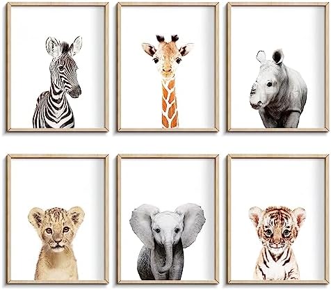 Jungle Nursery Wall Art Decor, Cute Safari Animals Decor for Baby Bedroom (8"x10", UNFRAMED)