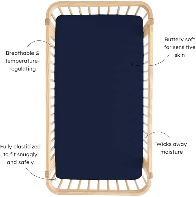 Kyte Baby Soft Crib Sheet - Standard Fitted Crib Sheet Made with Rayon from Bamboo, Ultra-Gentle and Breathable (Navy)