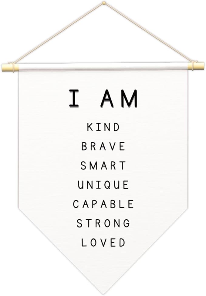 Positive Affirmations Wall Art for Kids,I Am Enough,Inspirational Classroom Decor, I Am Kind Smart Brave Loved Nursery Banner, Bedroom Hanging Sign,Nursery Motivational School Wall Decor-B12