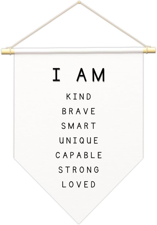 Positive Affirmations Wall Art for Kids,I Am Enough,Inspirational Classroom Decor, I Am Kind Smart Brave Loved Nursery Banner, Bedroom Hanging Sign,Nursery Motivational School Wall Decor-B12