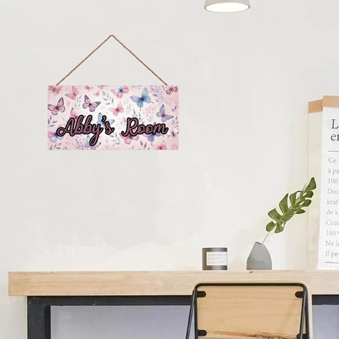 Personalized Sign Colorful Butterfly Rerto Sign Wall Art Decor For Kids Room Custom Name Door Décor For Girls Bedroom Home Kitchen Garden Yard