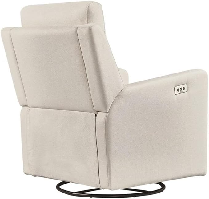 Pemberly Row Premium Fabric Glider Power Recliner Nursery Rocking Chair for Living Room, Kids Room, Rocker Swivel Recliner with USB Port in Cream