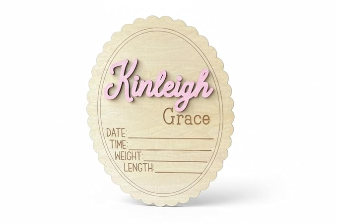 Personalized 3D Baby Name Sign with Floral Design, Scallop Engraved Birth Announcement Plaque, Baby Shower - Newborn Keepsake (Stat Sign)